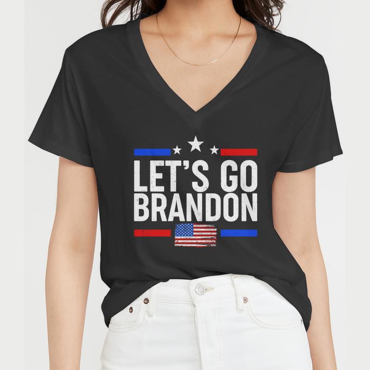 Lets Go Brandon Distress Usa Flag Fjb Chant Tshirt Women V-Neck T-Shirt