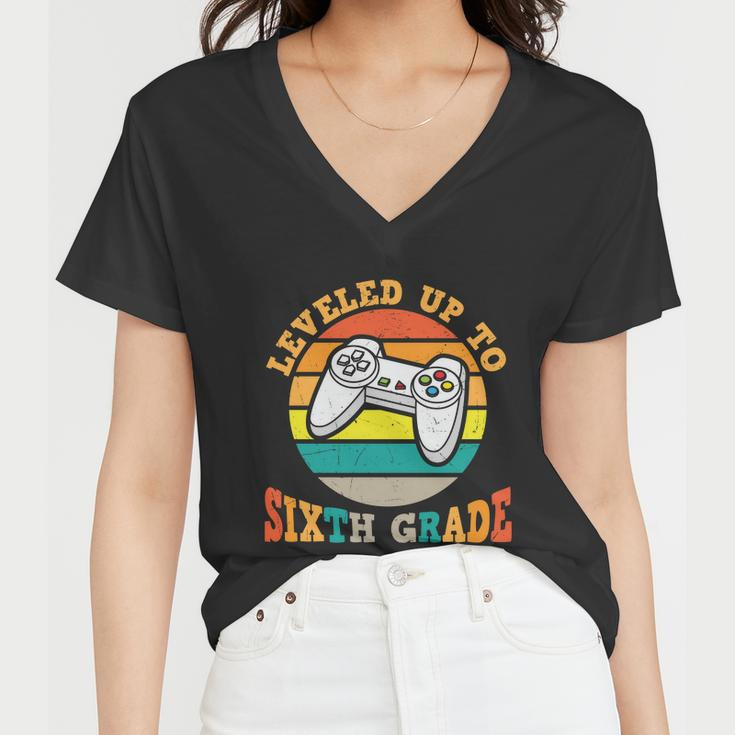 Leveled Up To 6Th Grade First Day Of School Back To School Women V-Neck T-Shirt