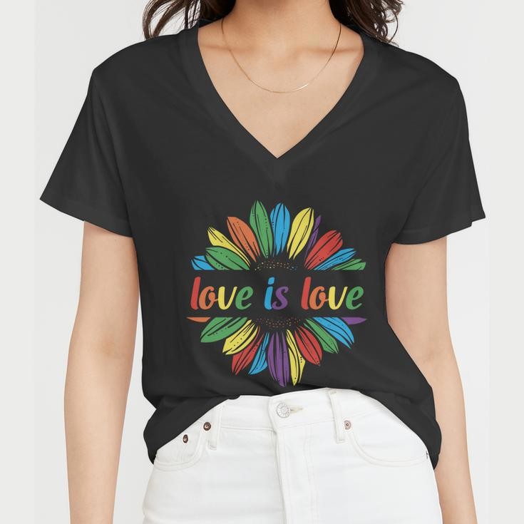 Lgbt Rainbow Sunflower Love Is Love Pride Month Women V-Neck T-Shirt