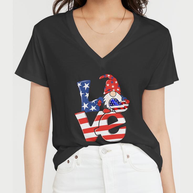 Love Gnome American Flag Funny 4Th Of July Women V-Neck T-Shirt