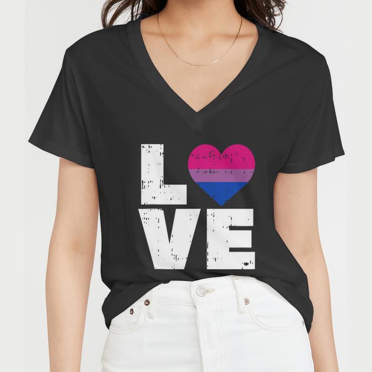 Love Vintage Heart Lgbt Bisexual Colors Gay Flag Pride Gift Women V-Neck T-Shirt