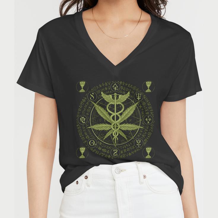 Medical Marijuana Alchemy Circle Tshirt Women V-Neck T-Shirt