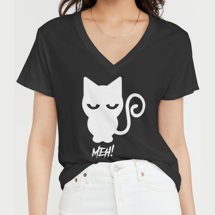 Meh Cat Funny Halloween Quote Women V-Neck T-Shirt