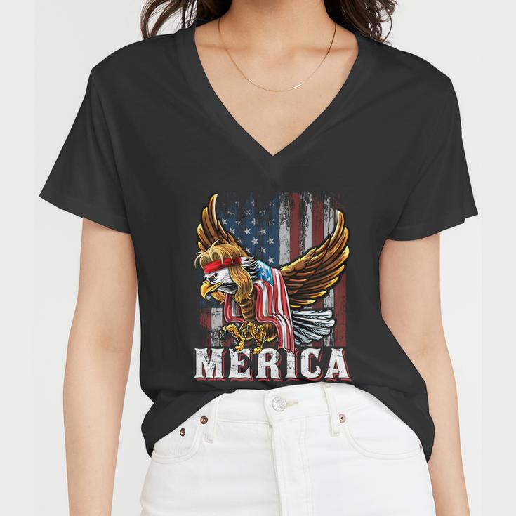 Merica Bald Eagle Mullet 4Th Of July American Flag Patriotic Meaningful Gift Women V-Neck T-Shirt