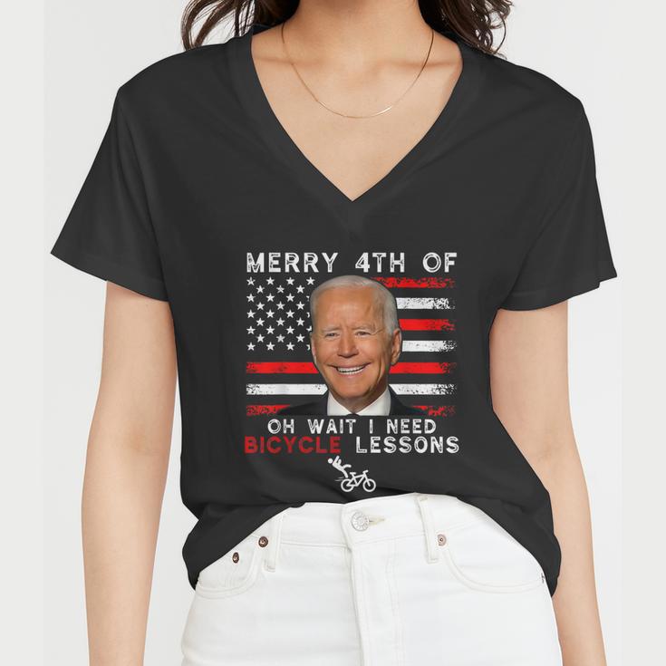 Merry 4Th Of July Biden Bike Bicycle Falls Off Anti Biden V5 Women V-Neck T-Shirt