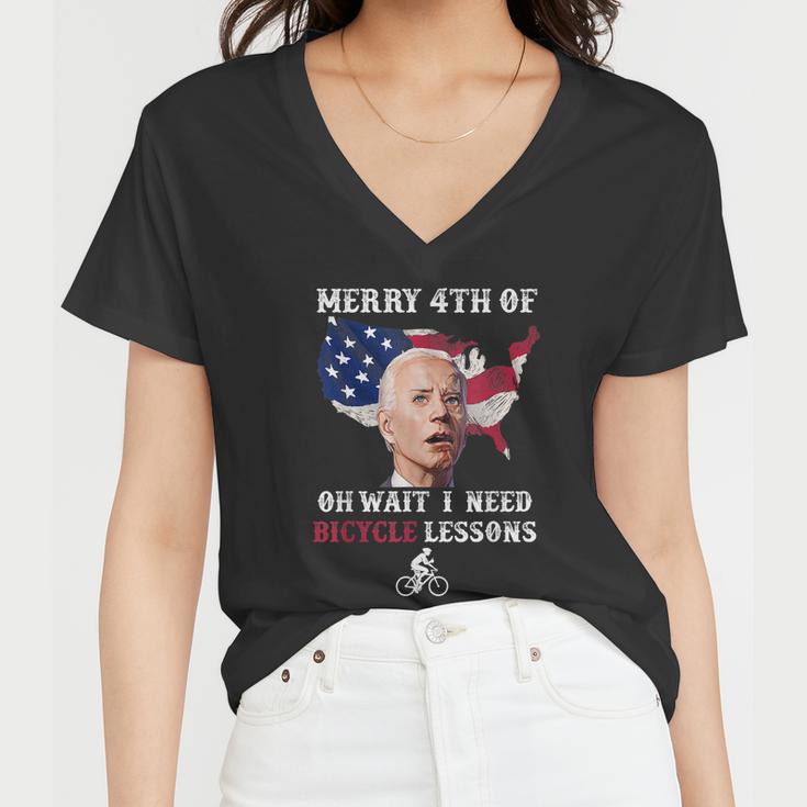 Merry 4Th Of July Biden Bike Bicycle Falls Off Anti Biden V7 Women V-Neck T-Shirt