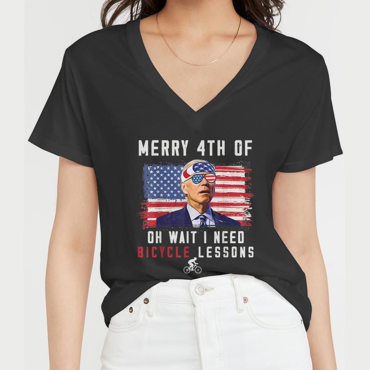 Merry 4Th Of July Biden Bike Bicycle Falls Off Anti Biden V8 Women V-Neck T-Shirt