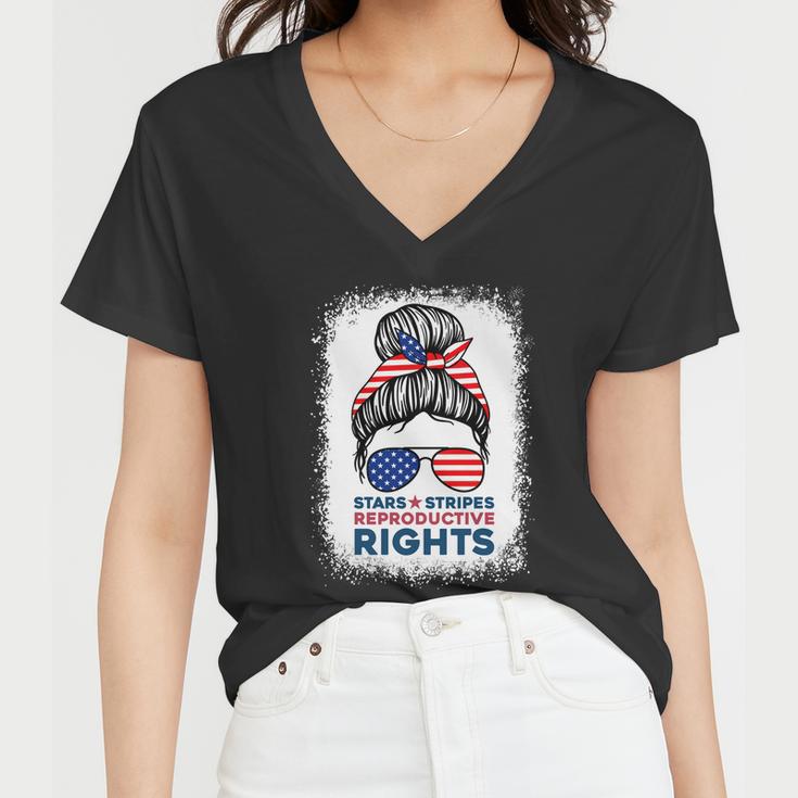 Messy Bun American Flag Stars Stripes Reproductive Rights Meaningful Gift V2 Women V-Neck T-Shirt