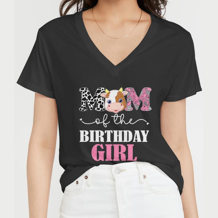 Mom Of The Birthday Girl Tee Farm Cow Mommy Mama St Women V-Neck T-Shirt