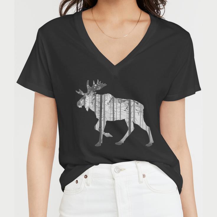 Moose Forest Silhouette Grey Style Tshirt Women V-Neck T-Shirt