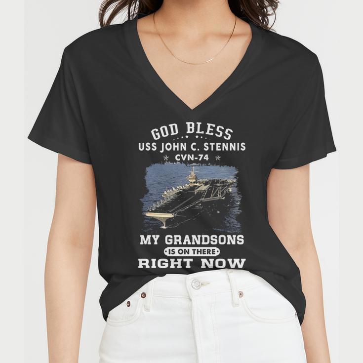 My Grandsons Is On Uss John C Stennis Cvn 74 Cvn Women V-Neck T-Shirt