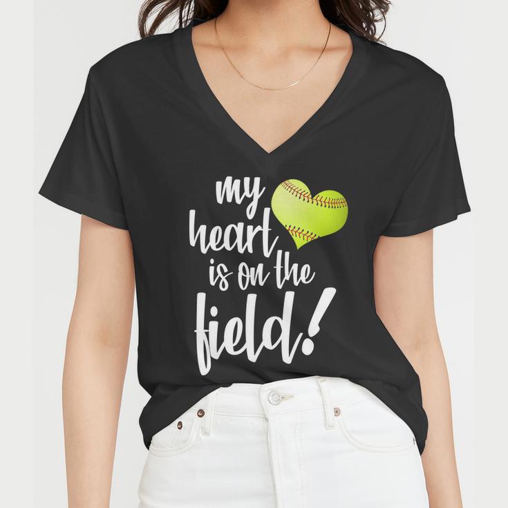 My Heart Is On The Field Baseball Player Women V-Neck T-Shirt