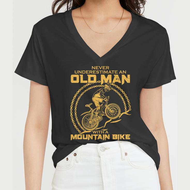 Never Underestimate An Old Man With A Mountain Bike Tshirt Women V-Neck T-Shirt