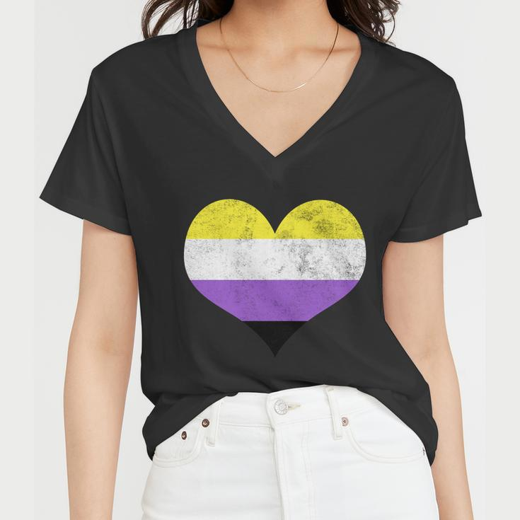 Noncute Giftbinary Heart Flag Pride Identity Lgbt Noncute Giftbinary Graphic Fun Women V-Neck T-Shirt