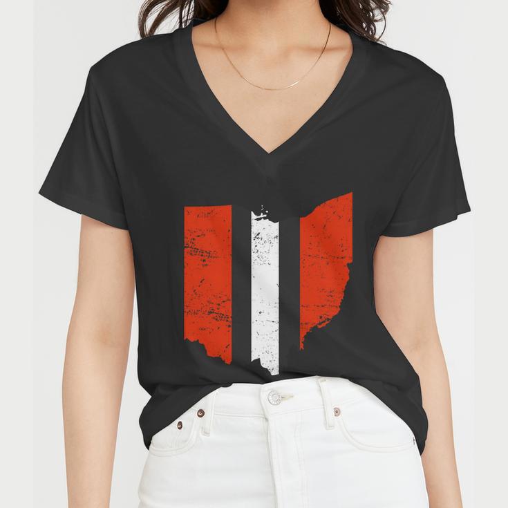 Ohio Cleveland Stripe Football V2 Women V-Neck T-Shirt