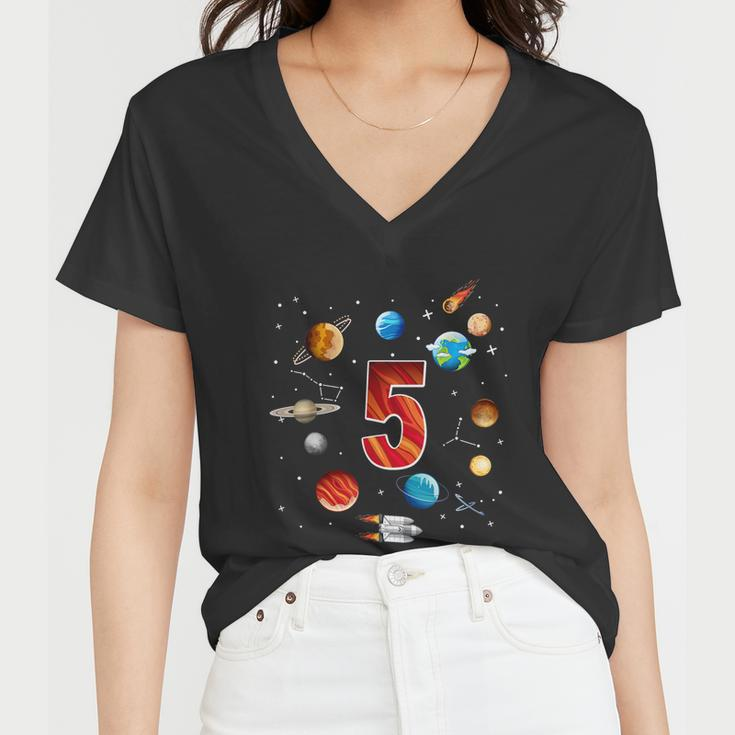 Outer Space 5 Years Old 5Th Birthday Boys Planets Astronaut Women V-Neck T-Shirt
