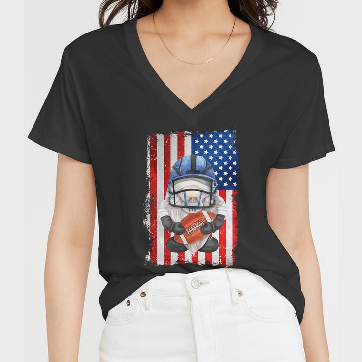 Patriotic Football Dad With Funny Gnome And American Flag Gift Women V-Neck T-Shirt