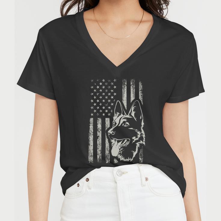 Patriotic German Shepherd American Flag Dog Lover Gift Funny Gift Women V-Neck T-Shirt