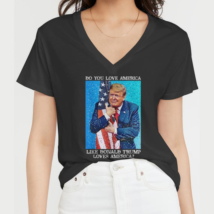 Patriotic Trump Hugging Flag Pro Trump Republican Gifts Women V-Neck T-Shirt
