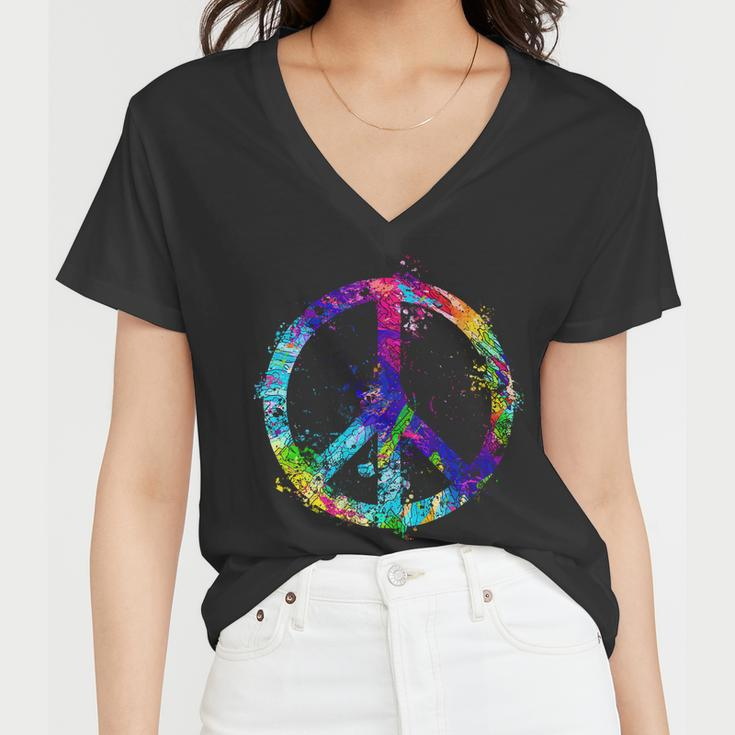 Peace Sign Paint Splatter Tshirt Women V-Neck T-Shirt