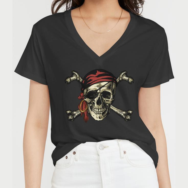 Pirate Skull Crossbones Tshirt Women V-Neck T-Shirt