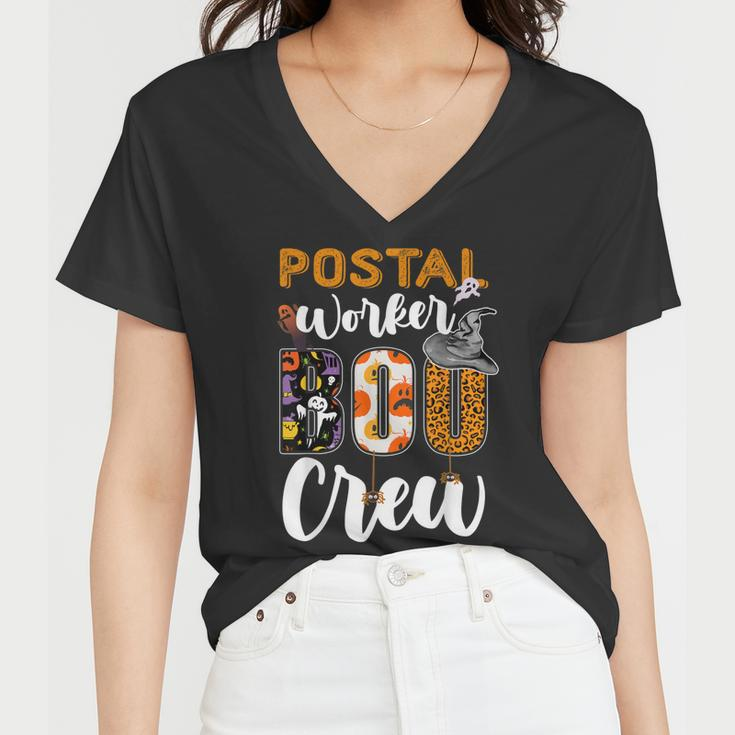 Postal Worker Boo Crew Funny Halloween Technician Matching Women V-Neck T-Shirt