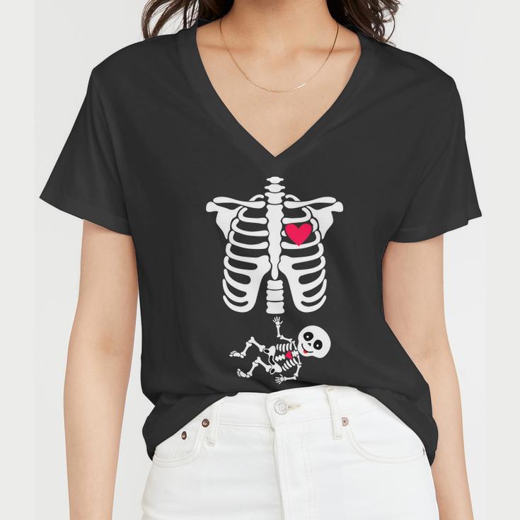 Pregnant Skeleton Ribcage With Baby Costume Women V-Neck T-Shirt