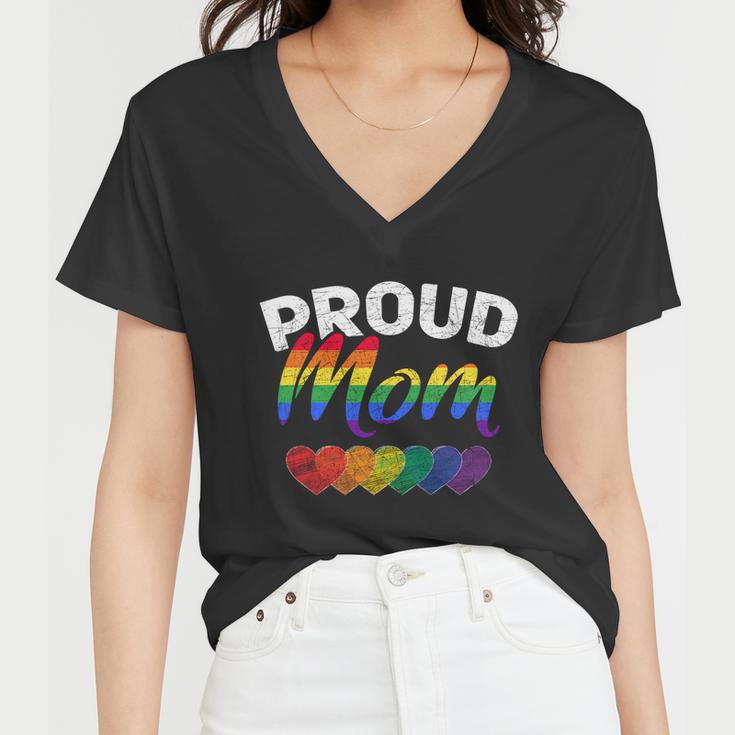 Proud Mom Lgbtq Gay Pride Queer Mothers Day Gift Lgbt Gift Women V-Neck T-Shirt