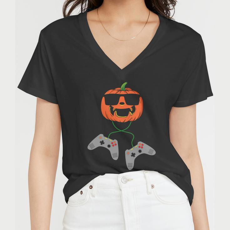 Pumpkin Gamer Halloween Quote Women V-Neck T-Shirt