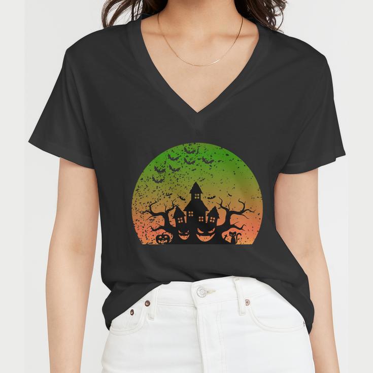 Pumpkin Witch Castle Halloween Quote Women V-Neck T-Shirt