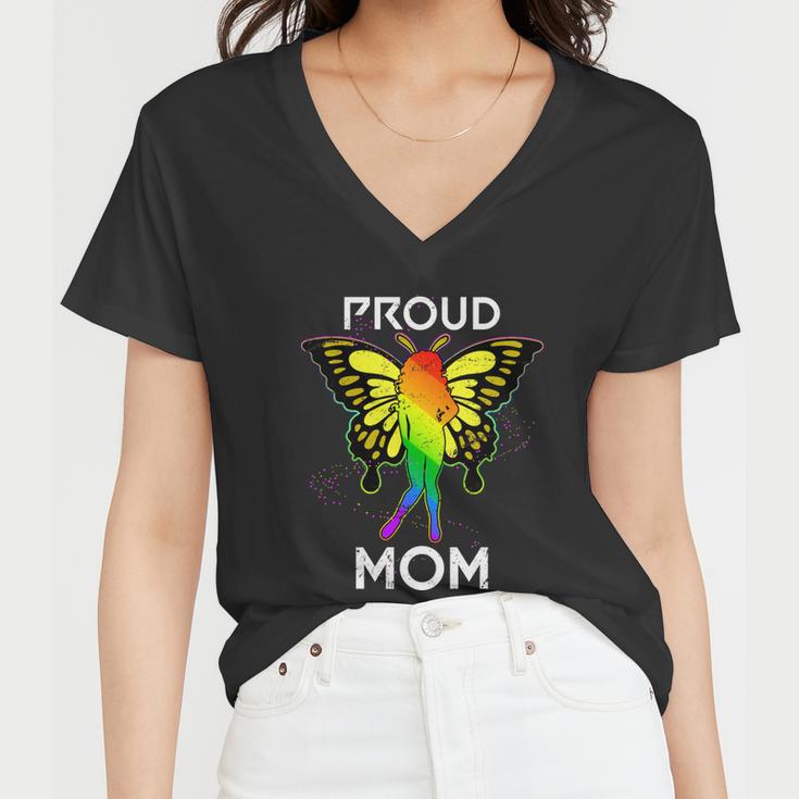 Rainbow Butterfly Proud Lesbian Mom Mothers Day Gift Lgbt Cool Gift Women V-Neck T-Shirt