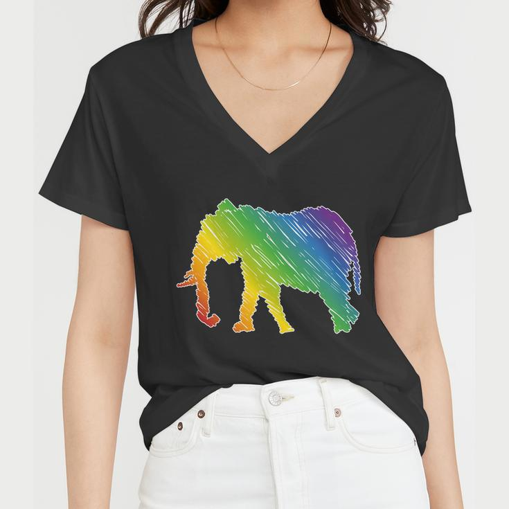 Rainbow Elephant V2 Women V-Neck T-Shirt