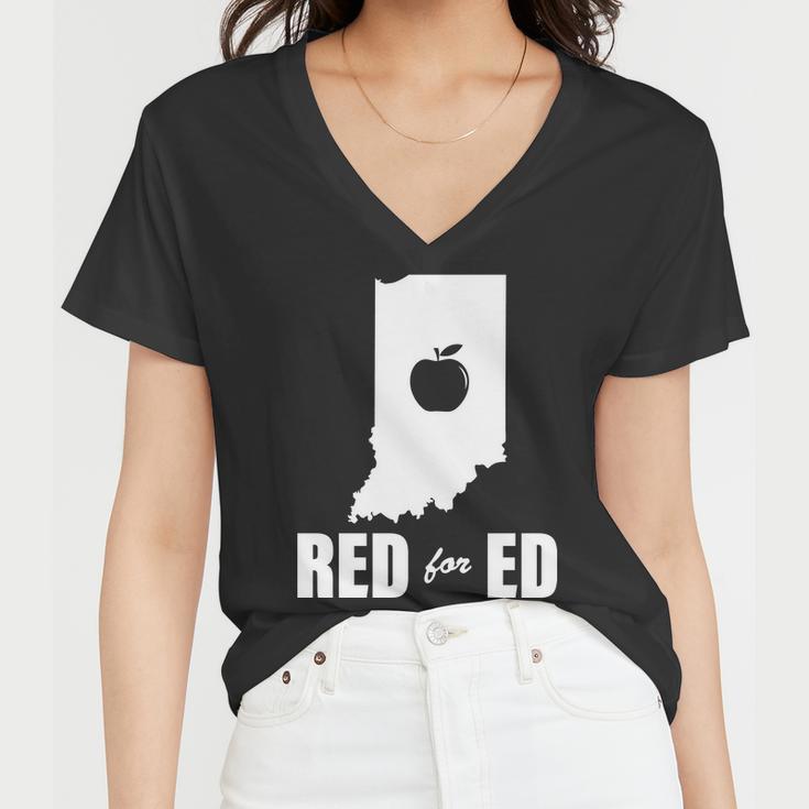 Red For Ed Indiana Teachers Apple Women V-Neck T-Shirt