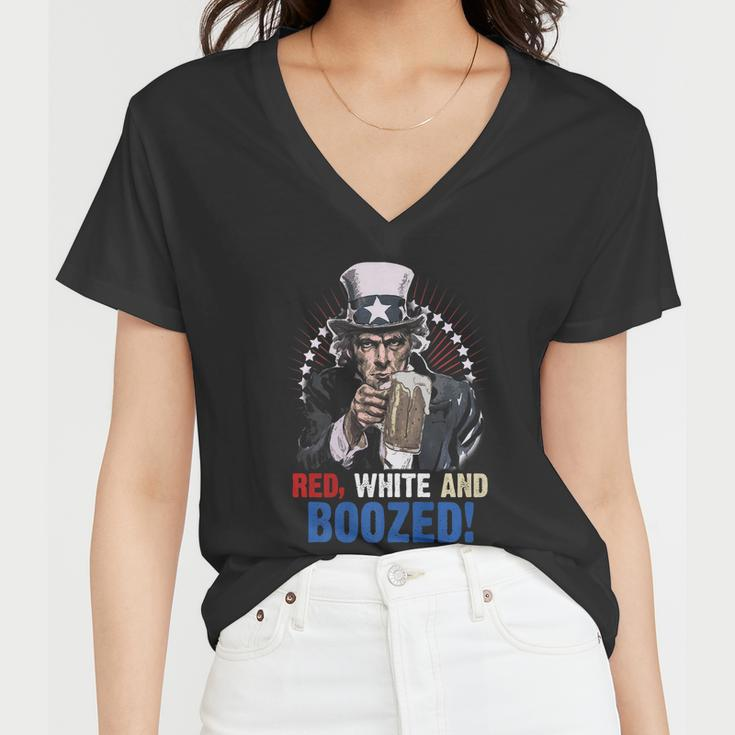 Red White And Boozed 4Th Of July Uncle Sam Women V-Neck T-Shirt