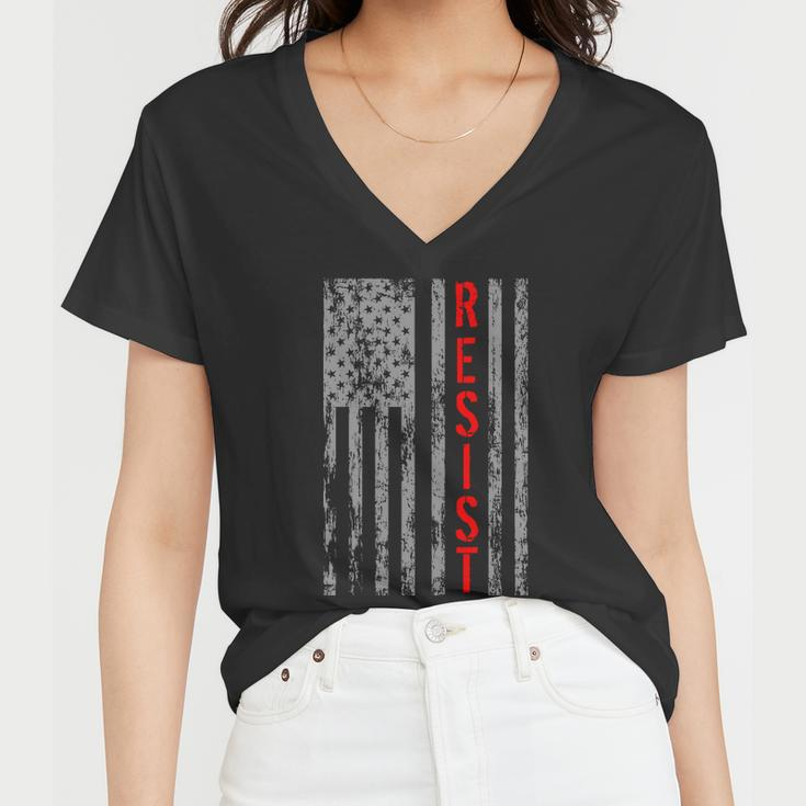Resist Retro Usa Flag The Resistance Anti Trump Tshirt Women V-Neck T-Shirt