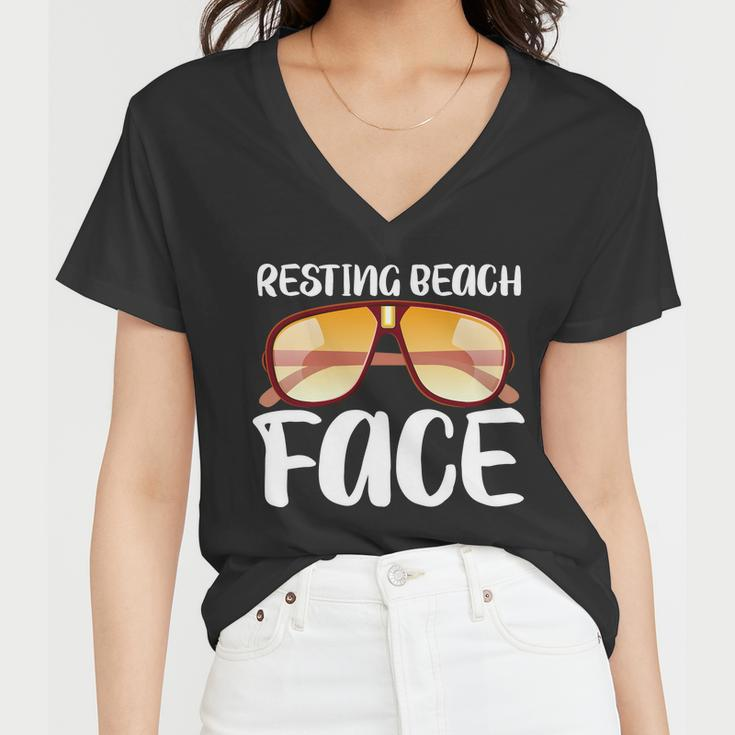 Resting Beach Face Summer Shades Women V-Neck T-Shirt