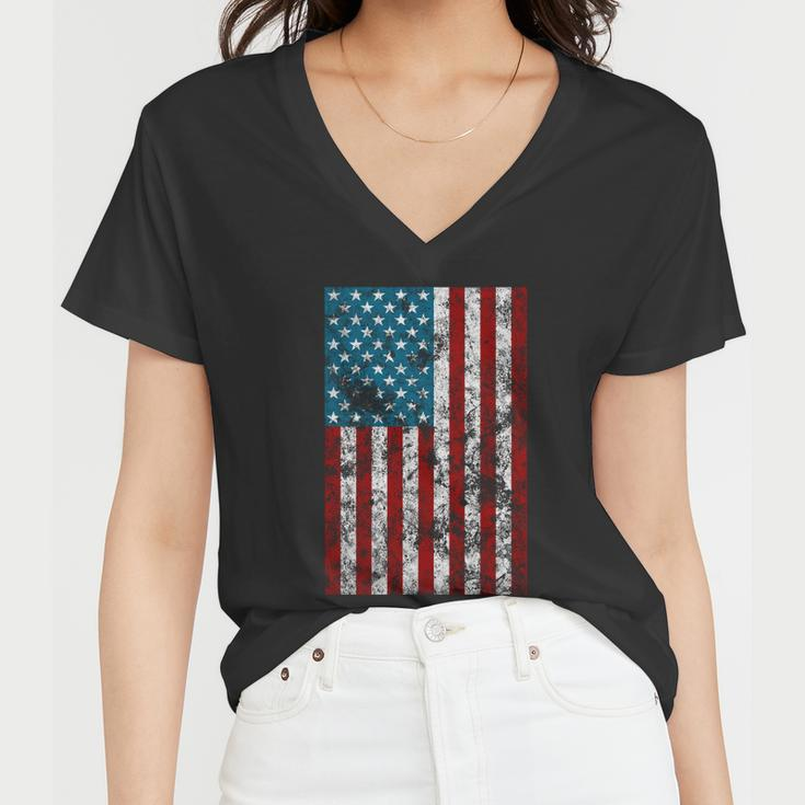 Retro Style 4Th July Usa Patriotic Distressed America Flag Gift Women V-Neck T-Shirt