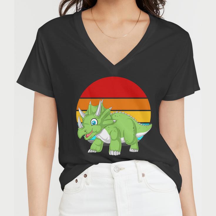 Retro Vintage Triceratops Dinosaur Women V-Neck T-Shirt