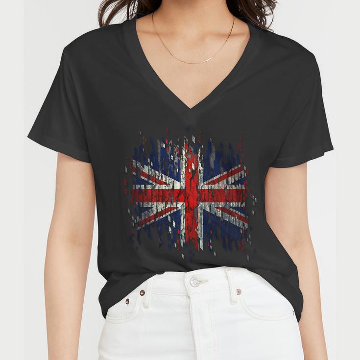 Ripped Uk Great Britain Union Jack Torn Flag Women V-Neck T-Shirt