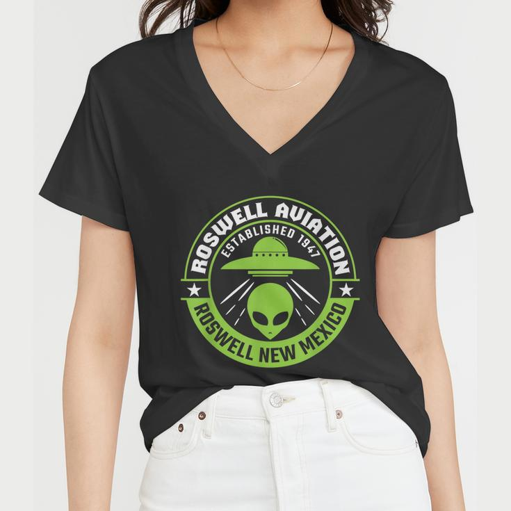 Roswell Aviation Established 1947 Roswell Alien Tshirt Women V-Neck T-Shirt