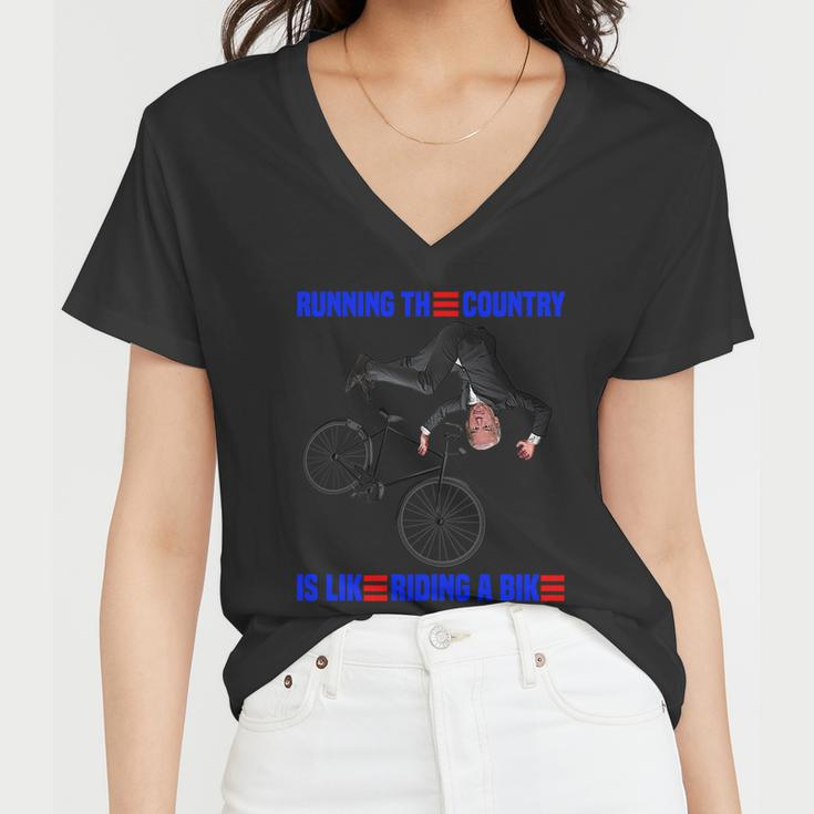 Running The Country Is Like Riding A Bike Biden Bike Women V-Neck T-Shirt