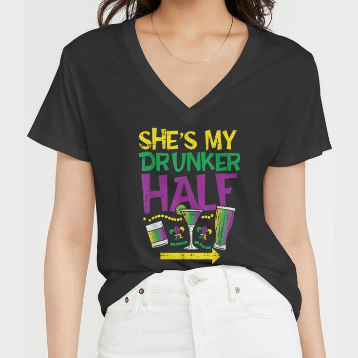 Shes My Drunker Half Matching Couple Boyfriend Mardi Gras Graphic Design Printed Casual Daily Basic Women V-Neck T-Shirt