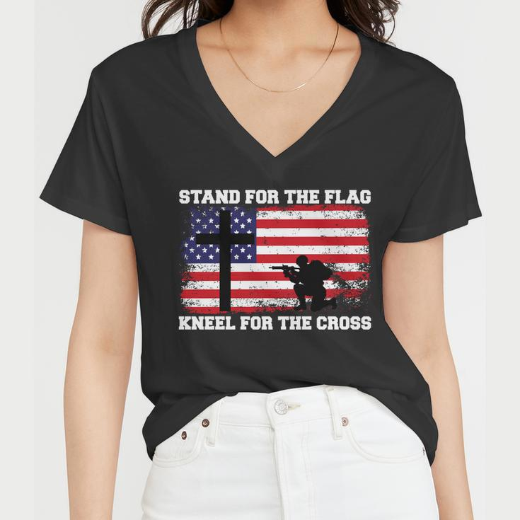Stand For The Flag Kneel For The Cross Usa Army Tshirt Women V-Neck T-Shirt