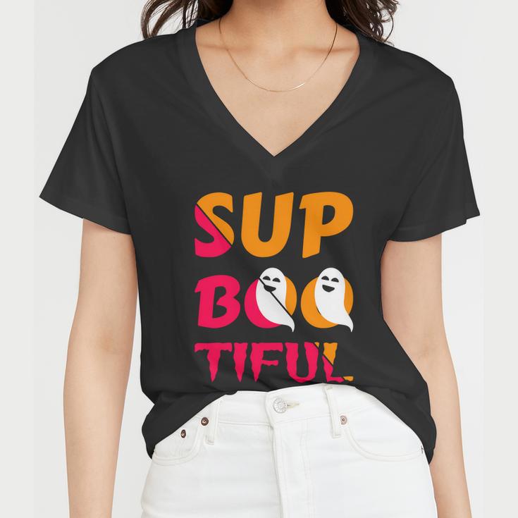 Sup Boo Tiful Halloween Quote Women V-Neck T-Shirt