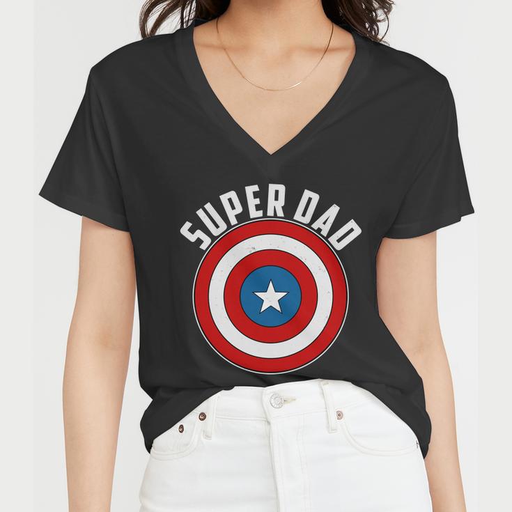 Super Dad Superhero Shield Fathers Day Women V-Neck T-Shirt