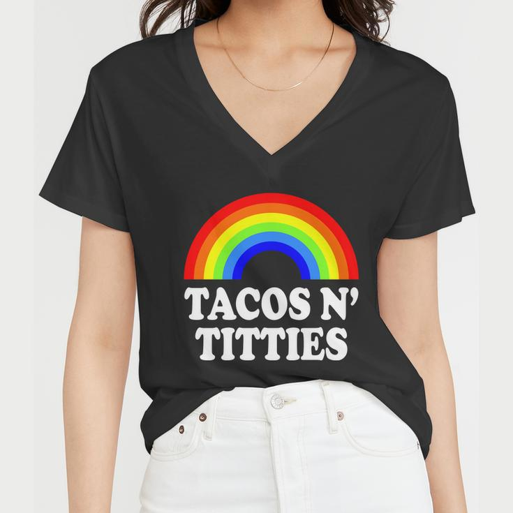 Tacos N Titties Funny Lgbt Gay Pride Lesbian Lgbtq Women V-Neck T-Shirt