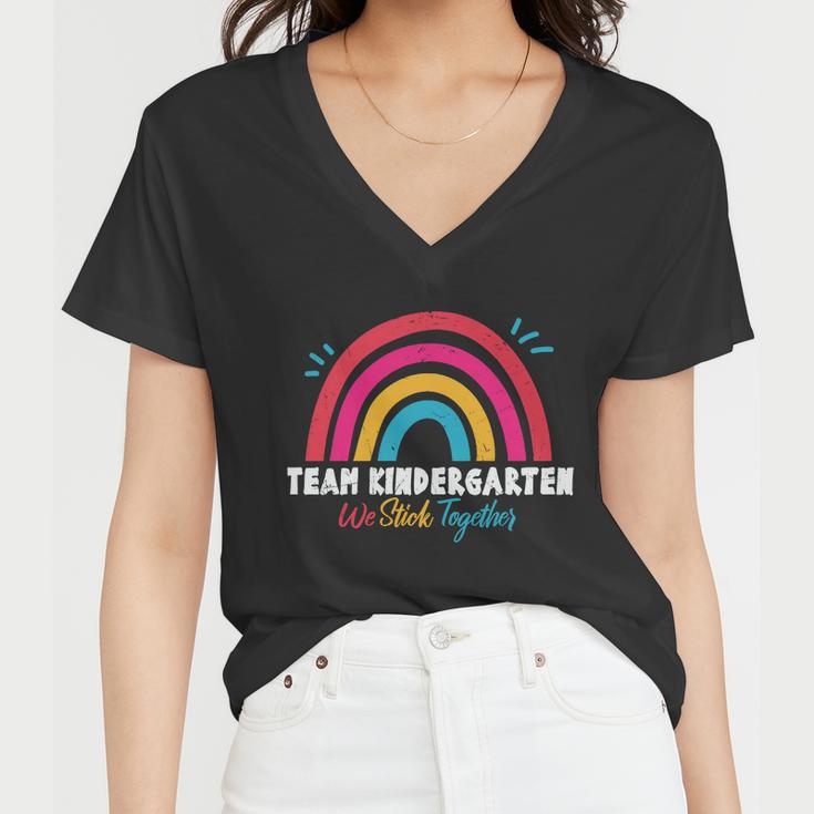 Team Kindergarten We Stick Together Graphic Plus Size Shirt For Kids Teacher Women V-Neck T-Shirt