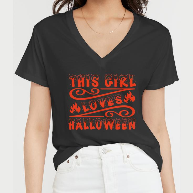 This Girl Loves Halloween Funny Halloween Quote Women V-Neck T-Shirt
