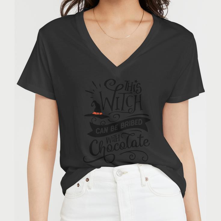 This Witch Can Be Bribed With Chococate Halloween Quote Women V-Neck T-Shirt