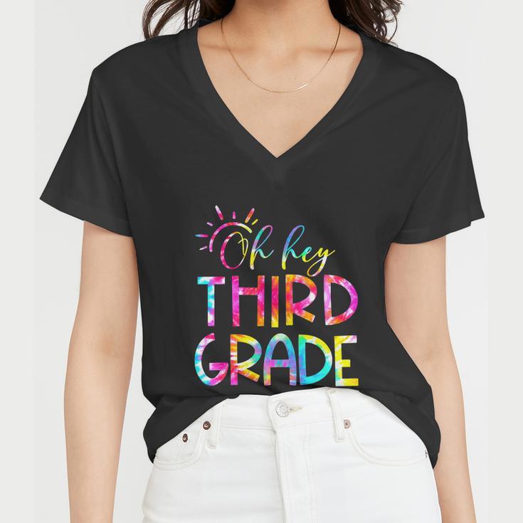 Tie Dye Hello 3Rd Third Grade Teacher Women V-Neck T-Shirt